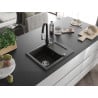 Mexen Enzo granite kitchen sink 1-compartment with drainer and Savita kitchen faucet, black/gold metallic - 6506-75-672601-70