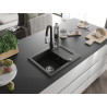 Mexen Enzo granite single-bowl kitchen sink with drainer and Savita faucet, black/gold metallic - 6506-75-672601-70