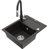 Mexen Enzo 1-compartment granite sink with a drip tray and kitchen mixer tap Savita, Black/Gold metallic - 6506-75-672601-70