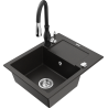 Mexen Enzo granite kitchen sink 1-compartment with drainer and Savita kitchen faucet, black/gold metallic - 6506-75-672601-70