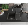 Mexen Enzo granite single-bowl kitchen sink with drainer and Savita faucet, black/gold metallic - 6506-75-672601-70