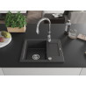 Mexen Enzo 1-bowl granite sink with drainer and Savita kitchen faucet, speckled black - 6506-76-672601-00