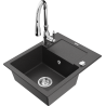 Mexen Enzo 1-bowl granite sink with drainer and Savita kitchen faucet, speckled black - 6506-76-672601-00