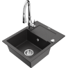 Mexen Enzo 1-compartment granite sink with a drip tray and kitchen mixer tap Savita, spotted black - 6506-76-672601-00