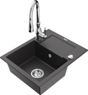 Mexen Enzo granite kitchen sink 1-bowl with drainer and Savita kitchen tap, black spotted - 6506-76-672601-00