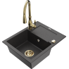 Mexen Enzo 1-compartment granite sink with a drip tray and kitchen mixer tap Savita, spotted black - 6506-76-672601-50