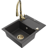 Mexen Enzo granite kitchen sink 1-bowl with drainer and Savita kitchen faucet, speckled black - 6506-76-672601-50