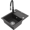 Mexen Enzo granite sink, 1-bowl with drainer and Savita kitchen faucet, black speckled - 6506-76-672601-70