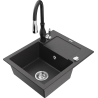 Mexen Enzo granite sink 1-bowl with drainer and Savita kitchen tap, speckled black - 6506-76-672601-70