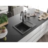 Mexen Enzo granite kitchen sink 1-bowl with drainer and Savita kitchen faucet, black speckled - 6506-76-672601-70-B