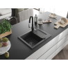 Mexen Enzo granite kitchen sink 1-bowl with draining board and Savita kitchen faucet, black speckled - 6506-76-672601-70-B