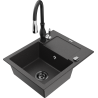 Mexen Enzo granite kitchen sink 1-bowl with drainer and Savita kitchen faucet, black speckled - 6506-76-672601-70-B
