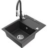 Mexen Enzo 1-compartment granite sink with a drip tray and kitchen mixer tap Savita, spotted black - 6506-76-672601-76