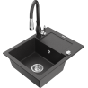 Mexen Enzo granite sink 1-bowl with drainer and Savita kitchen faucet, black speckled - 6506-76-672601-76