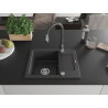 Mexen Enzo granite sink 1-bowl with drainer and Savita kitchen faucet, black speckled - 6506-76-672601-76