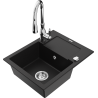 Mexen Enzo 1-bowl granite sink with drainer and Savita kitchen faucet, black - 6506-77-672601-00
