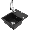 Mexen Enzo granite sink 1-bowl with drainer and Savita kitchen tap, black - 6506-77-672601-00