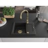 Mexen Enzo granite sink 1-bowl with drainer and Savita kitchen tap, black - 6506-77-672601-50
