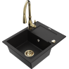 Mexen Enzo granite sink 1-bowl with drainer and Savita kitchen tap, black - 6506-77-672601-50