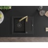 Mexen Enzo 1-Bowl Granite Kitchen Sink with Drainer and Savita Mixer Tap, Black - 6506-77-672601-50-B