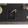 Mexen Enzo 1 Bowl Granite Sink with Drainer and Savita Kitchen Faucet, Black - 6506-77-672601-50-B