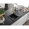Mexen Enzo 1-Bowl Granite Kitchen Sink with Drainer and Savita Mixer Tap, Black - 6506-77-672601-50-B