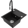 Mexen Enzo 1-compartment granite sink with a drip tray and kitchen mixer tap Savita, Black - 6506-77-672601-70