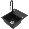Mexen Enzo granite sink 1-bowl with drainer and Savita kitchen tap, black - 6506-77-672601-70