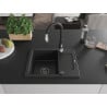 Mexen Enzo granite sink 1-bowl with drainer and Savita kitchen tap, black - 6506-77-672601-70-B