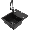 Mexen Enzo 1-compartment granite sink with a drip tray and kitchen mixer tap Savita, Black - 6506-77-672601-70-B