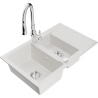 Mexen Gaspar granite sink 1.5-bowl with drainer and kitchen faucet Savita, white - 6507-20-672601-00