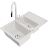 Mexen Gaspar granite sink 1.5-bowl with drainer and Savita kitchen tap, white - 6507-20-672601-20