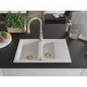Mexen Gaspar granite sink 1.5-bowl with drainer and Savita kitchen faucet, white - 6507-20-672601-50