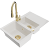 Mexen Gaspar 1.5-bowl granite sink with drainer and Savita kitchen faucet, white - 6507-20-672601-50