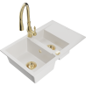 Mexen Gaspar granite sink 1.5-bowl with drainer and Savita kitchen tap, white - 6507-20-672601-50
