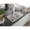 Mexen Gaspar 1.5-bowl granite sink with drainer and Savita kitchen faucet, white - 6507-20-672601-70