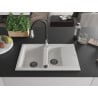 Mexen Gaspar 1.5-bowl granite sink with drainer and Savita kitchen faucet, white - 6507-20-672601-70