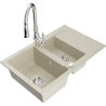 Mexen Gaspar 1.5-bowl granite sink with drainer and Savita kitchen faucet, beige - 6507-69-672601-00