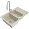 Mexen Gaspar granite kitchen sink 1.5-bowl with drainer and Savita kitchen tap, beige - 6507-69-672601-00