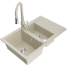 Mexen Gaspar 1.5-compartment granite sink with a drip tray and kitchen mixer tap Savita, Beige - 6507-69-672601-69