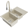 Mexen Gaspar granite sink 1.5-bowl with drainer and kitchen faucet Savita, beige - 6507-69-672601-69
