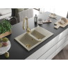 Mexen Gaspar granite sink 1.5-bowl with drainer and Savita kitchen faucet, beige - 6507-69-672601-50