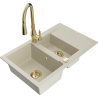 Mexen Gaspar granite sink 1.5-bowl with drainer and Savita kitchen faucet, beige - 6507-69-672601-50