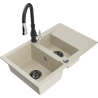 Mexen Gaspar 1.5-compartment granite sink with a drip tray and kitchen mixer tap Savita, Beige - 6507-69-672601-70
