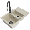 Mexen Gaspar granite sink 1.5-basin with drainer and Savita kitchen faucet, beige - 6507-69-672601-70