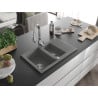 Mexen Gaspar 1.5-compartment granite sink with a drip tray and kitchen mixer tap Savita, Grey - 6507-71-672601-00