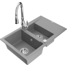 Mexen Gaspar 1.5-bowl granite sink with drainer and Savita kitchen faucet, gray - 6507-71-672601-00