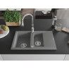 Mexen Gaspar 1.5-bowl granite kitchen sink with drainer and Savita tap, gray - 6507-71-672601-00