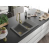 Mexen Gaspar 1.5-bowl granite sink with drainer and Savita kitchen faucet, gray - 6507-71-672601-50