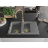 Mexen Gaspar 1.5-bowl granite sink with drainer and Savita kitchen faucet, gray - 6507-71-672601-50